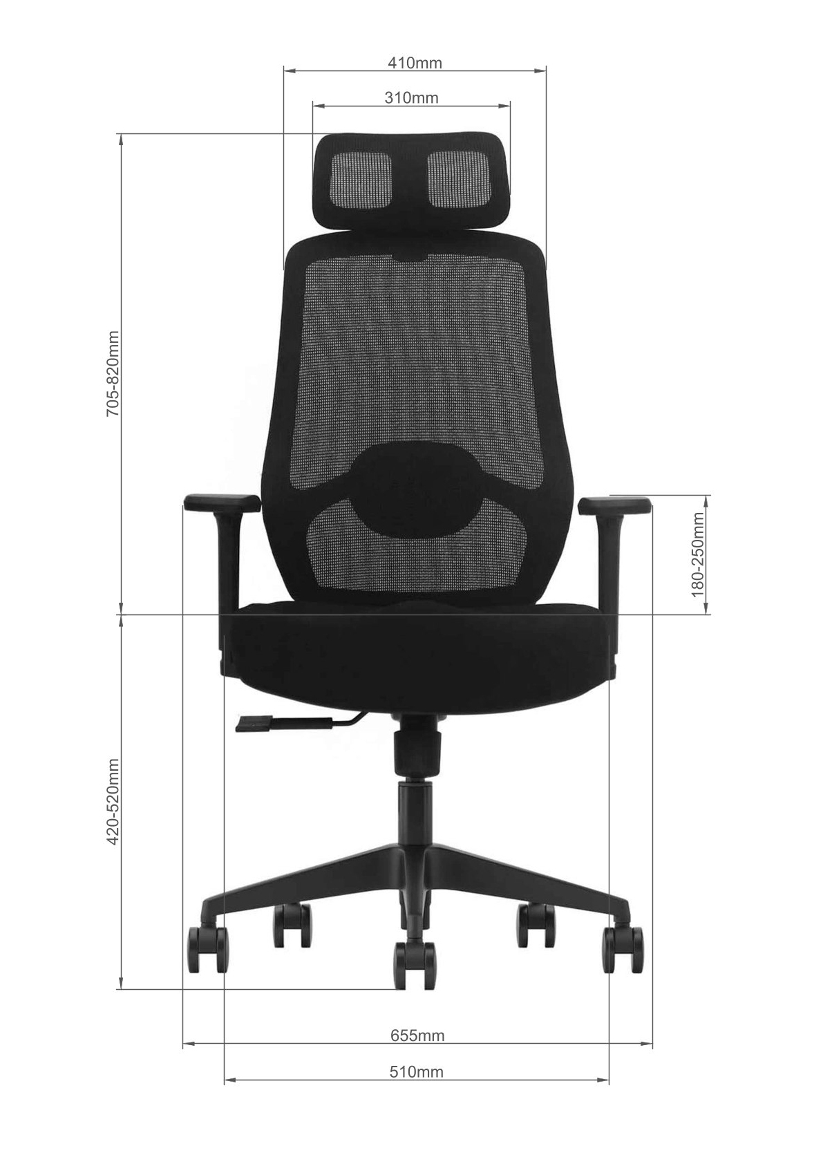 Wymiary fotela PULSE - widok przód
